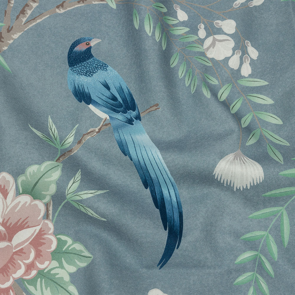 Cotton Canvas Print – Denim Birds in the Garden – British Imported Cotton Canvas Print – Denim Birds in the Garden – British Imported