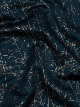Metallic Satin-Faced Drapery Jacquard – French Navy Delicate Grasses – British Imported Metallic Satin-Faced Drapery Jacquard – French Navy Delicate Grasses – British Imported