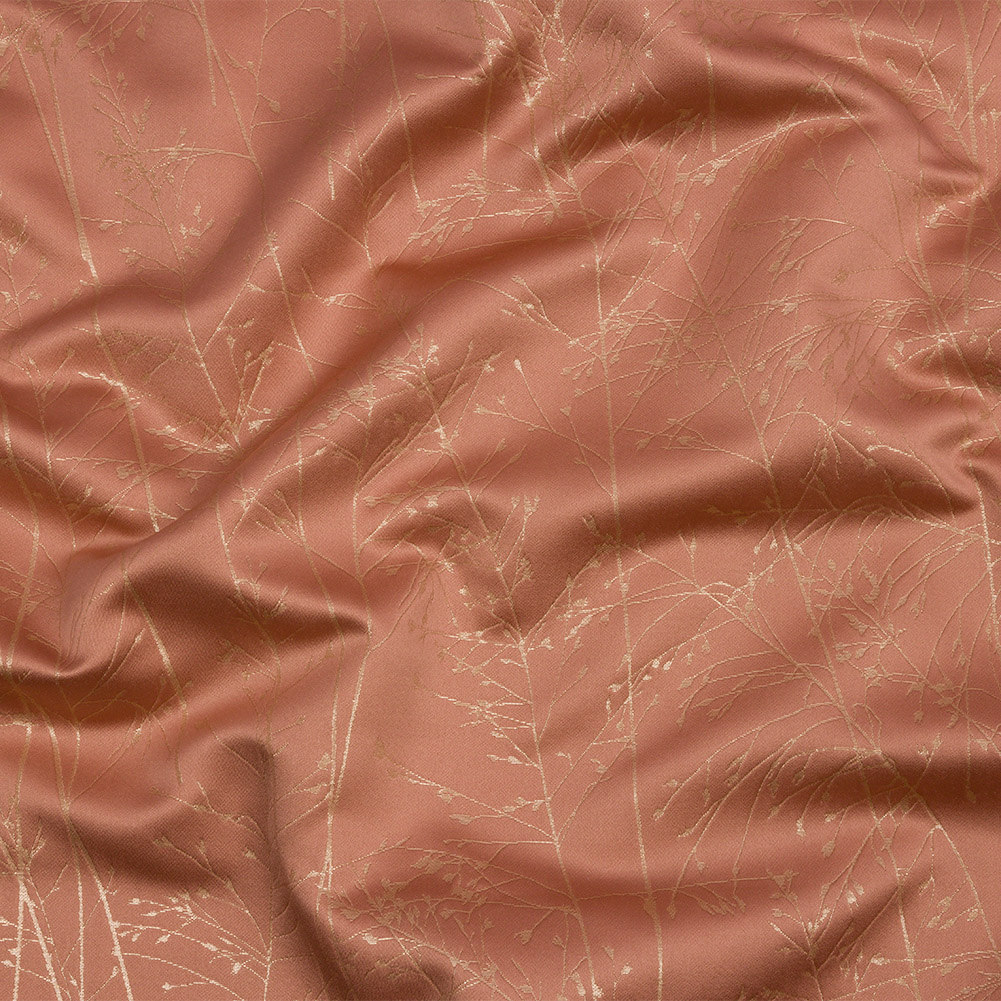 Metallic Satin-Faced Drapery Jacquard – Shell Delicate Grasses – British Imported Metallic Satin-Faced Drapery Jacquard – Shell Delicate Grasses – British Imported