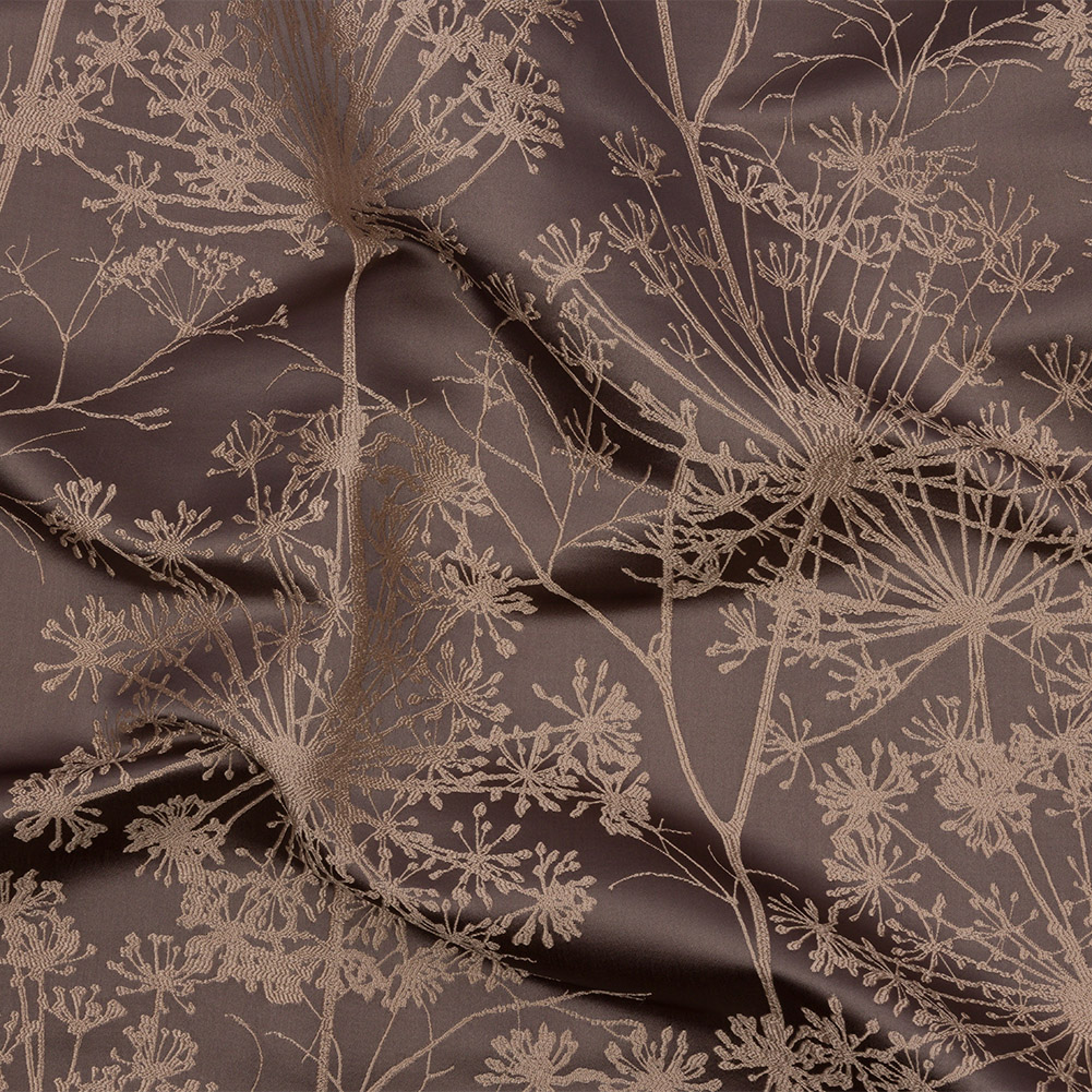 Satin-Faced Drapery Jacquard – Mocha Fennel Flowers – British Imported Satin-Faced Drapery Jacquard – Mocha Fennel Flowers – British Imported