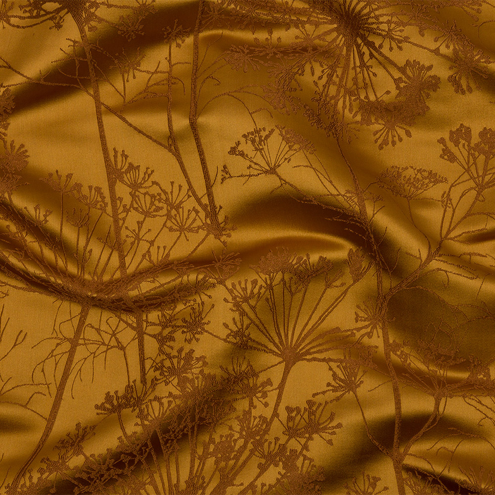 Satin-Faced Drapery Jacquard – Yellow Ochre Fennel Flowers – British Imported Satin-Faced Drapery Jacquard – Yellow Ochre Fennel Flowers – British Imported