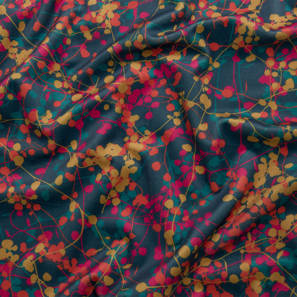 Printed Polyester Velvet – Rainbow Berry Vines – British Imported Printed Polyester Velvet – Rainbow Berry Vines – British Imported