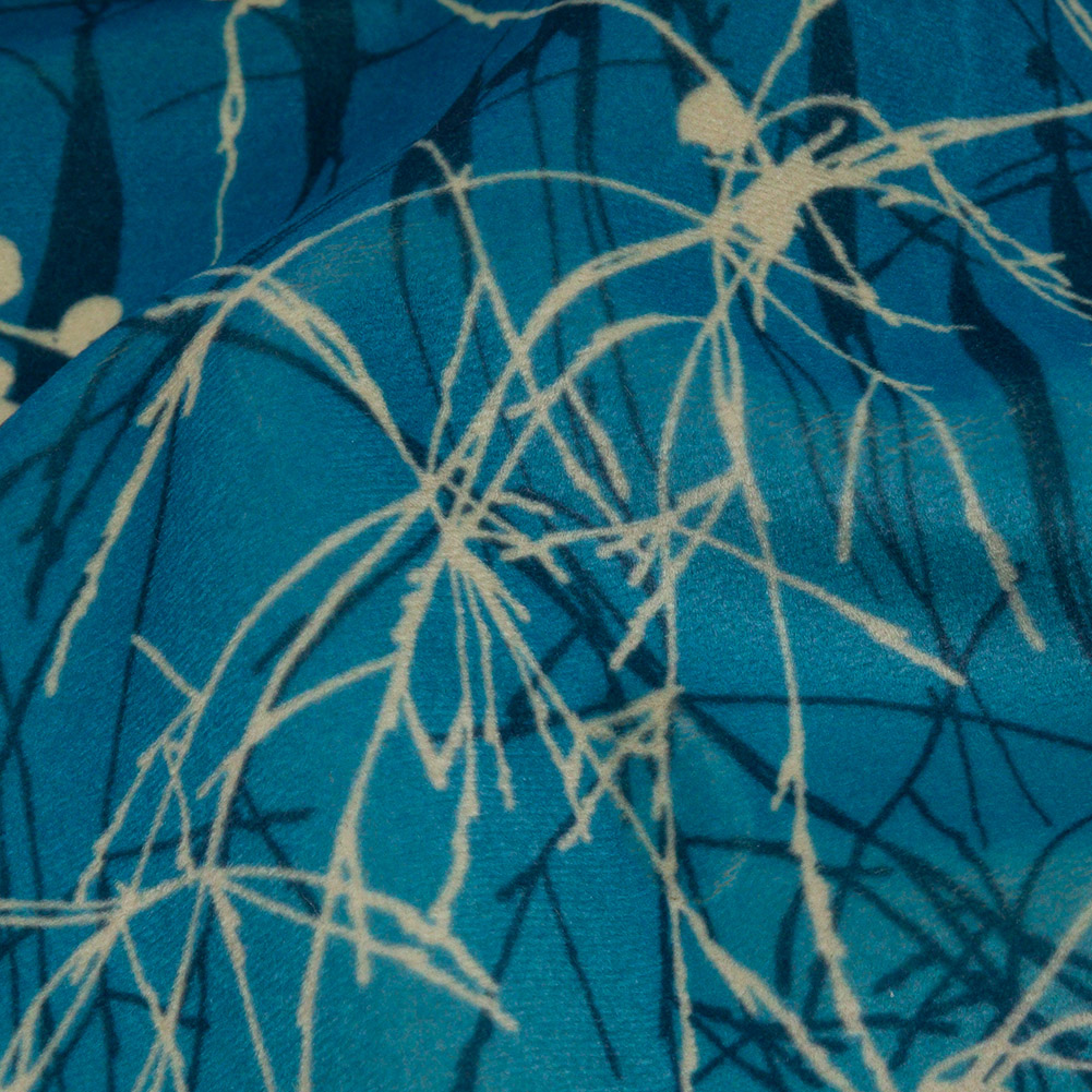 Printed Polyester Velvet – French Navy Meadow Grass Ombre – British Imported Printed Polyester Velvet – French Navy Meadow Grass Ombre – British Imported