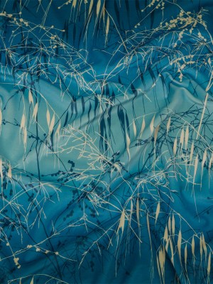 Printed Polyester Velvet – French Navy Meadow Grass Ombre – British Imported Printed Polyester Velvet – French Navy Meadow Grass Ombre – British Imported