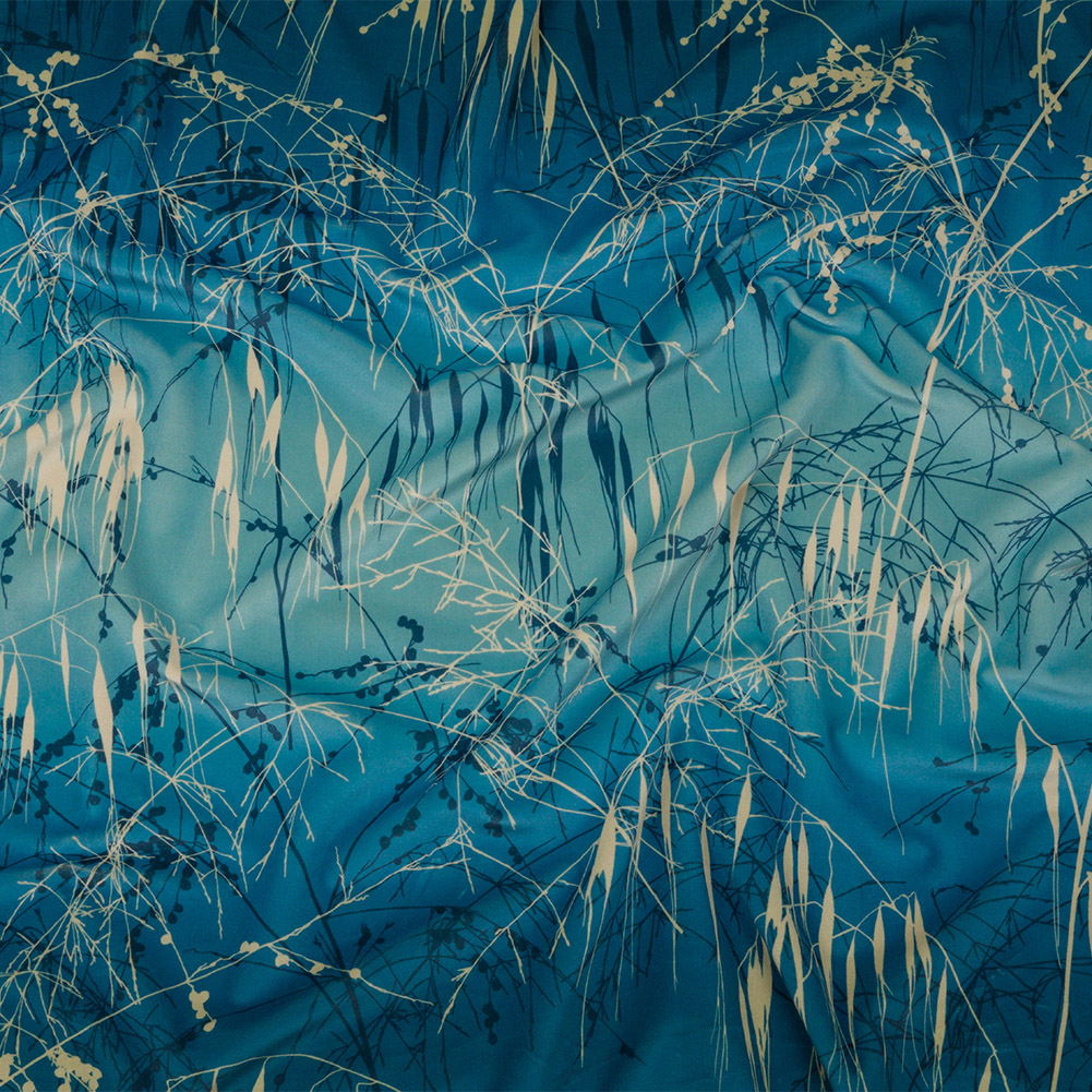 Printed Polyester Velvet – French Navy Meadow Grass Ombre – British Imported Printed Polyester Velvet – French Navy Meadow Grass Ombre – British Imported