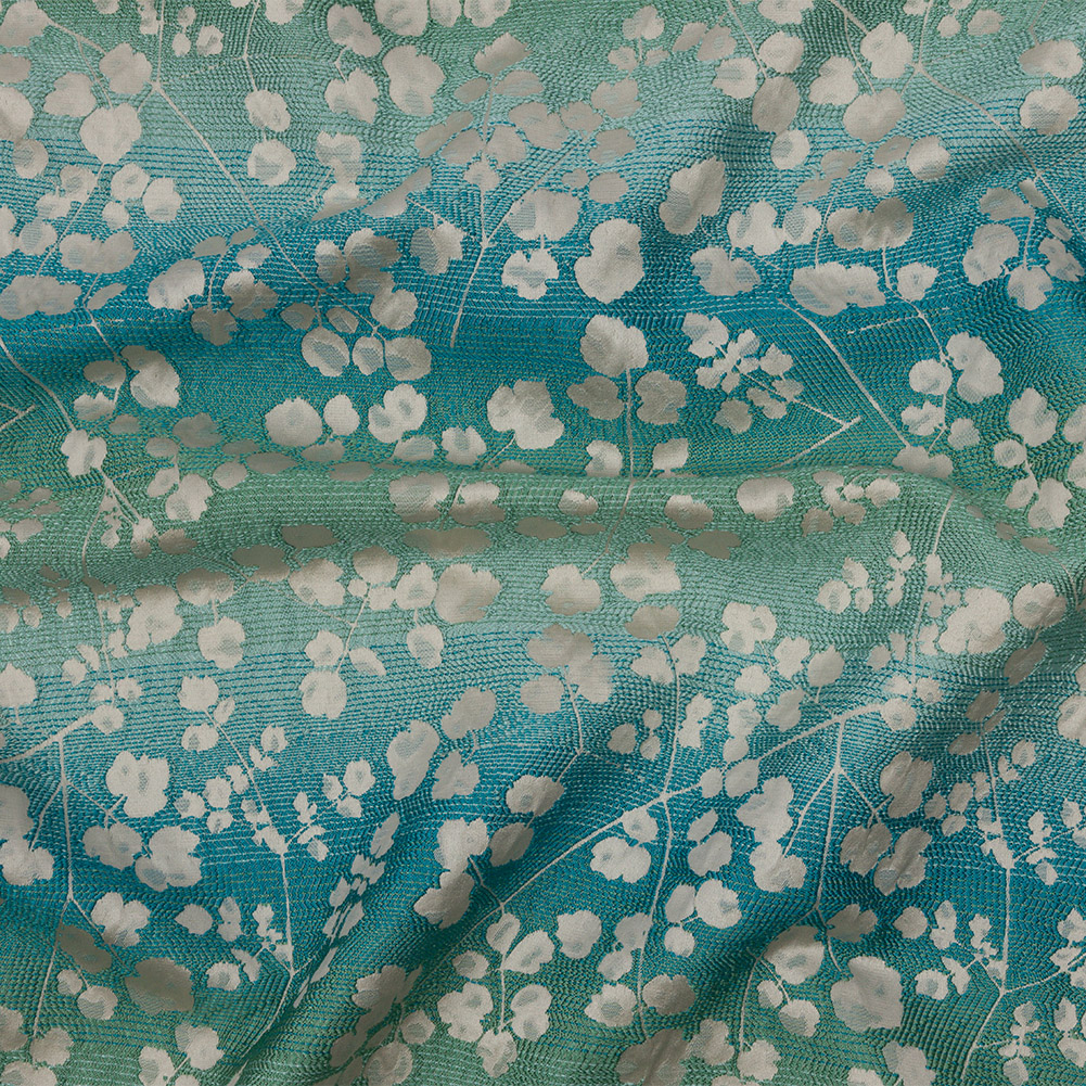 Drapery Jacquard – Verdigris Ombre Stripes and Little Flowers – British Imported Drapery Jacquard – Verdigris Ombre Stripes and Little Flowers – British Imported