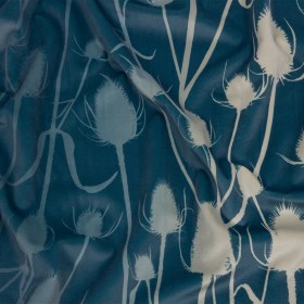 Printed Polyester Velvet – French Navy Thistle Stems – British Imported Printed Polyester Velvet – French Navy Thistle Stems – British Imported