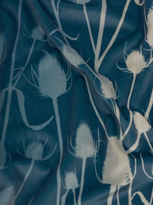 Printed Polyester Velvet – French Navy Thistle Stems – British Imported Printed Polyester Velvet – French Navy Thistle Stems – British Imported