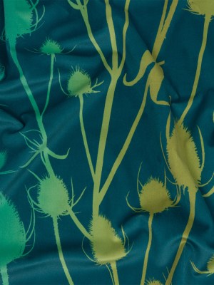 Printed Polyester Velvet – Peacock Thistle Stems – British Imported Printed Polyester Velvet – Peacock Thistle Stems – British Imported