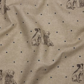 Cotton Canvas Print – Indigo Terriers and Polka Dots – British Imported Cotton Canvas Print – Indigo Terriers and Polka Dots – British Imported