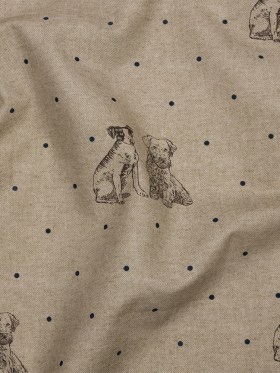 Cotton Canvas Print – Indigo Terriers and Polka Dots – British Imported Cotton Canvas Print – Indigo Terriers and Polka Dots – British Imported