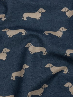 Cotton Canvas Print – Indigo Dachshunds – British Imported Cotton Canvas Print – Indigo Dachshunds – British Imported