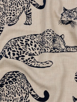 Flocked Polyester Drapery Woven – Midnight Jaguars – British Imported Flocked Polyester Drapery Woven – Midnight Jaguars – British Imported