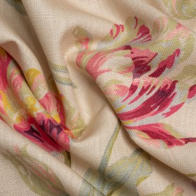 Viscose and Linen Drapery Woven Print – Cranberry Painting Flowers – British Imported Viscose and Linen Drapery Woven Print – Cranberry Painting Flowers – British Imported
