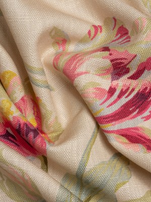 Viscose and Linen Drapery Woven Print – Cranberry Painting Flowers – British Imported Viscose and Linen Drapery Woven Print – Cranberry Painting Flowers – British Imported