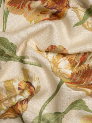 Viscose and Linen Drapery Woven Print – Gold Painting Flowers – British Imported Viscose and Linen Drapery Woven Print – Gold Painting Flowers – British Imported