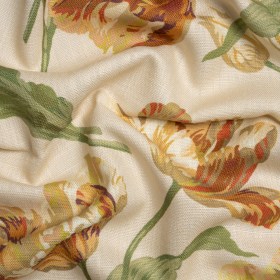 Viscose and Linen Drapery Woven Print – Gold Painting Flowers – British Imported Viscose and Linen Drapery Woven Print – Gold Painting Flowers – British Imported