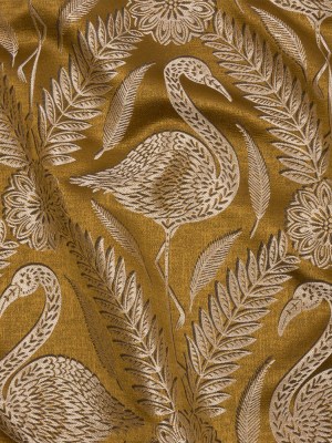 Metallic Drapery Jacquard – Ochre Flamingos and Flowers – British Imported Metallic Drapery Jacquard – Ochre Flamingos and Flowers – British Imported