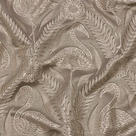 Metallic Drapery Jacquard – Pebble Flamingos and Flowers – British Imported Metallic Drapery Jacquard – Pebble Flamingos and Flowers – British Imported