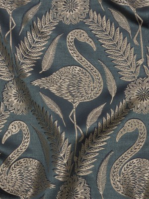Metallic Drapery Jacquard – River Flamingos and Flowers – British Imported Metallic Drapery Jacquard – River Flamingos and Flowers – British Imported