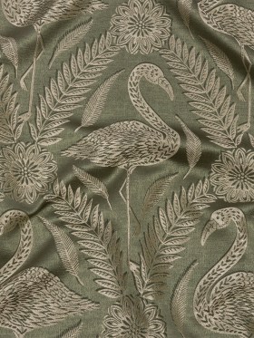 Metallic Drapery Jacquard – Sage Flamingos and Flowers – British Imported Metallic Drapery Jacquard – Sage Flamingos and Flowers – British Imported