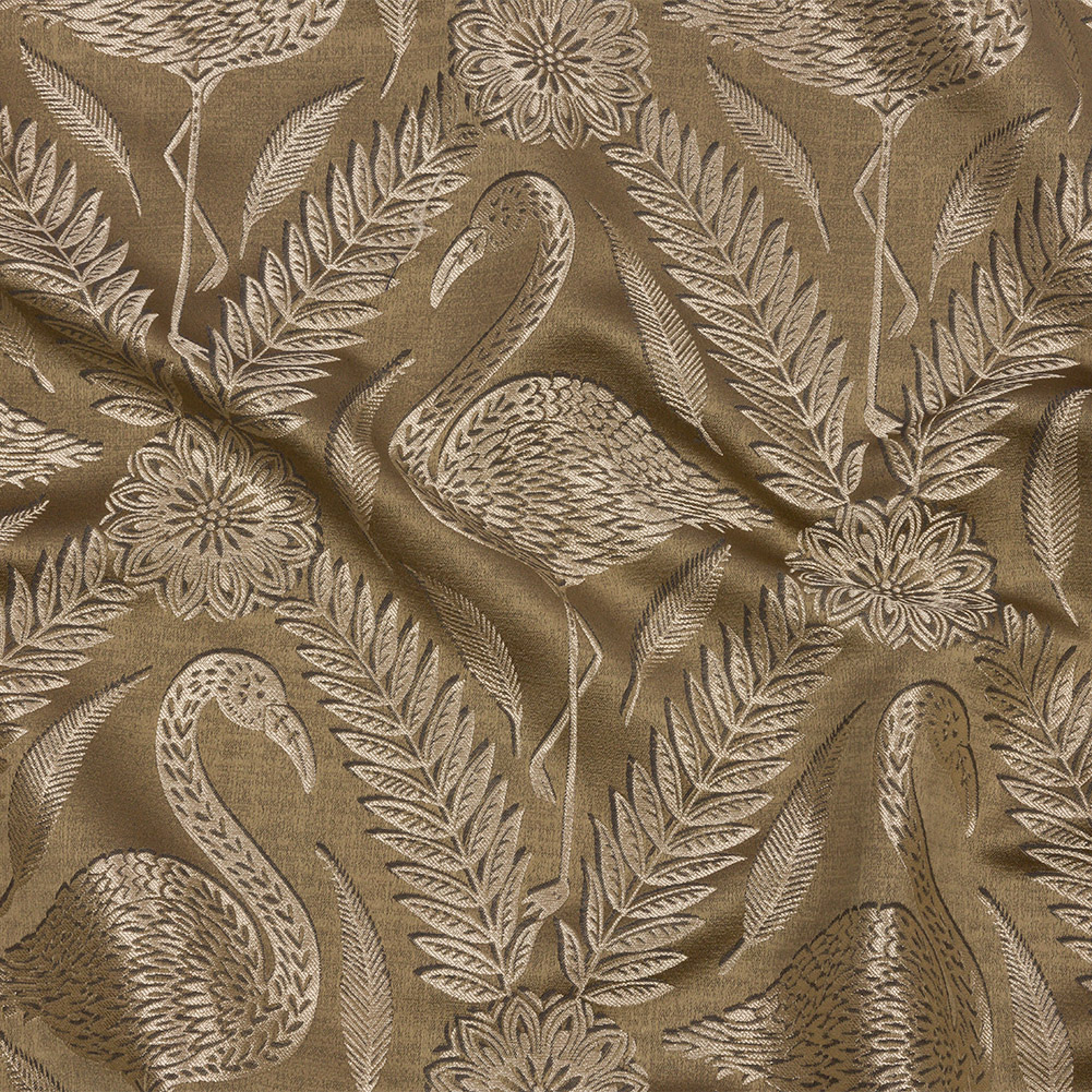 Metallic Drapery Jacquard – Truffle Flamingos and Flowers – British Imported Metallic Drapery Jacquard – Truffle Flamingos and Flowers – British Imported