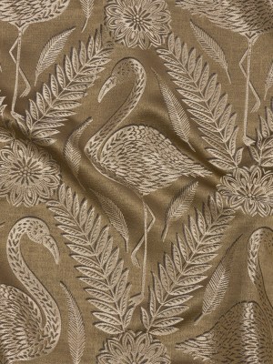 Metallic Drapery Jacquard – Truffle Flamingos and Flowers – British Imported Metallic Drapery Jacquard – Truffle Flamingos and Flowers – British Imported