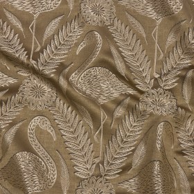 Metallic Drapery Jacquard – Truffle Flamingos and Flowers – British Imported Metallic Drapery Jacquard – Truffle Flamingos and Flowers – British Imported