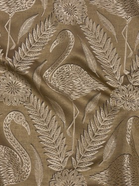 Metallic Drapery Jacquard – Truffle Flamingos and Flowers – British Imported Metallic Drapery Jacquard – Truffle Flamingos and Flowers – British Imported