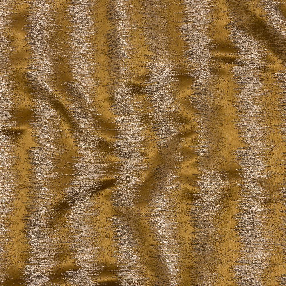 Satin-Faced Metallic Drapery Jacquard – Ochre Ikat Stripes – British Imported Satin-Faced Metallic Drapery Jacquard – Ochre Ikat Stripes – British Imported