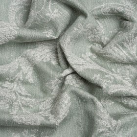 Polyester and Cotton Jacquard – Gray Green Scrolls and Leaves – British Imported Polyester and Cotton Jacquard – Gray Green Scrolls and Leaves – British Imported