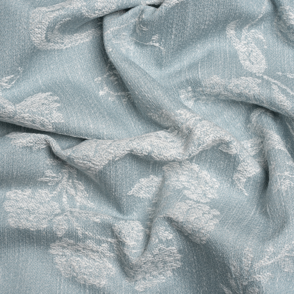 Polyester and Cotton Jacquard – Pale Seaspray Scrolls and Leaves – British Imported Polyester and Cotton Jacquard – Pale Seaspray Scrolls and Leaves – British Imported
