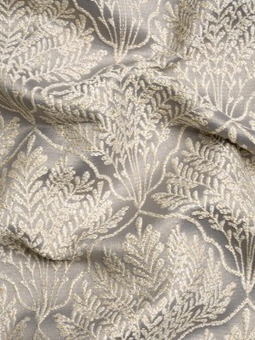 Metallic Drapery Jacquard – Dove Leafy Fans – British Imported Metallic Drapery Jacquard – Dove Leafy Fans – British Imported