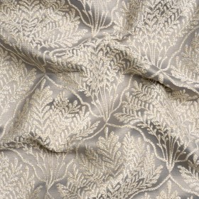 Metallic Drapery Jacquard – Dove Leafy Fans – British Imported Metallic Drapery Jacquard – Dove Leafy Fans – British Imported