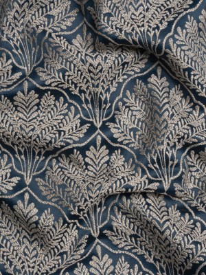 Metallic Drapery Jacquard – Ink Leafy Fans – British Imported Metallic Drapery Jacquard – Ink Leafy Fans – British Imported