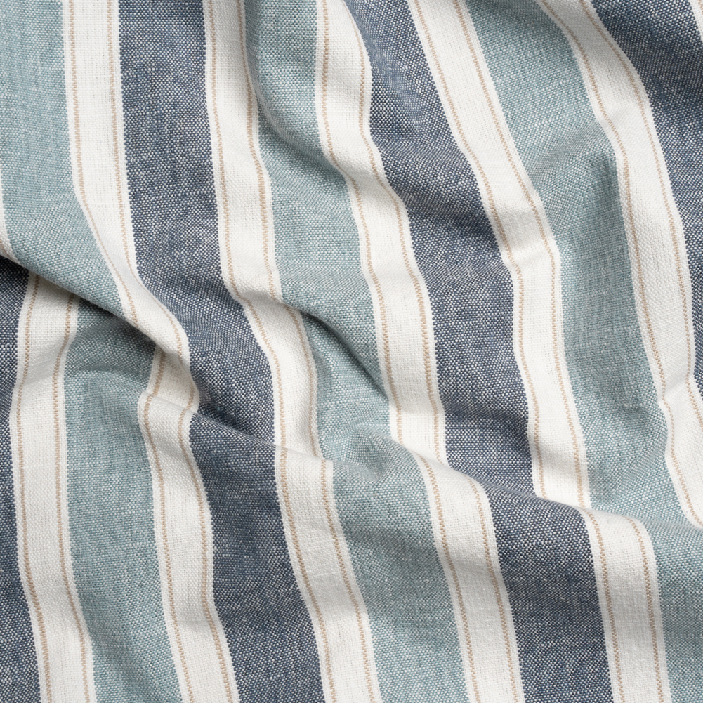 Slubbed Cotton Blend Woven – Denim Wide Stripes – British Imported Slubbed Cotton Blend Woven – Denim Wide Stripes – British Imported