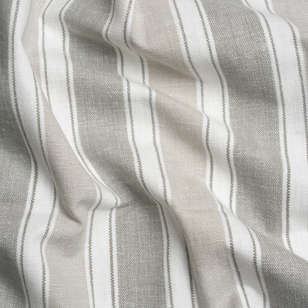Slubbed Cotton Blend Woven – Pebble Wide Stripes – British Imported Slubbed Cotton Blend Woven – Pebble Wide Stripes – British Imported