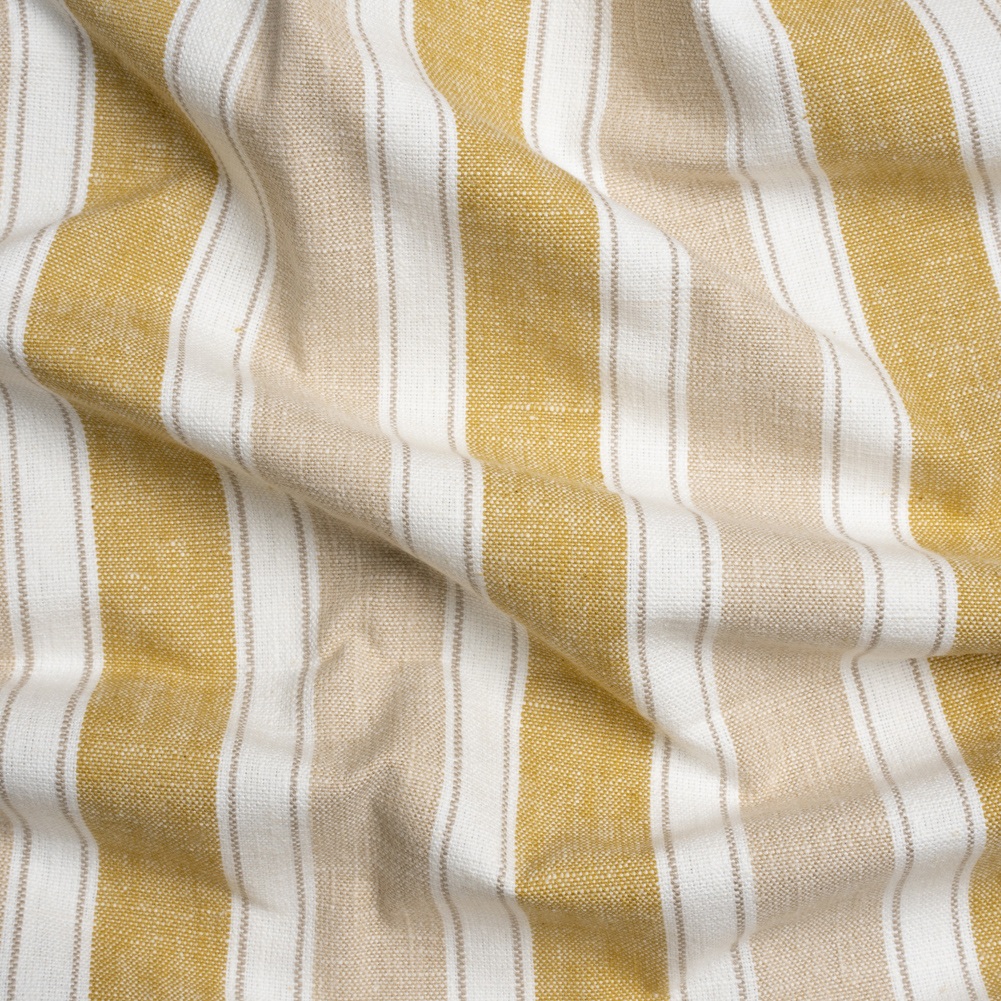 Slubbed Cotton Blend Woven – Pollen Wide Stripes – British Imported Slubbed Cotton Blend Woven – Pollen Wide Stripes – British Imported