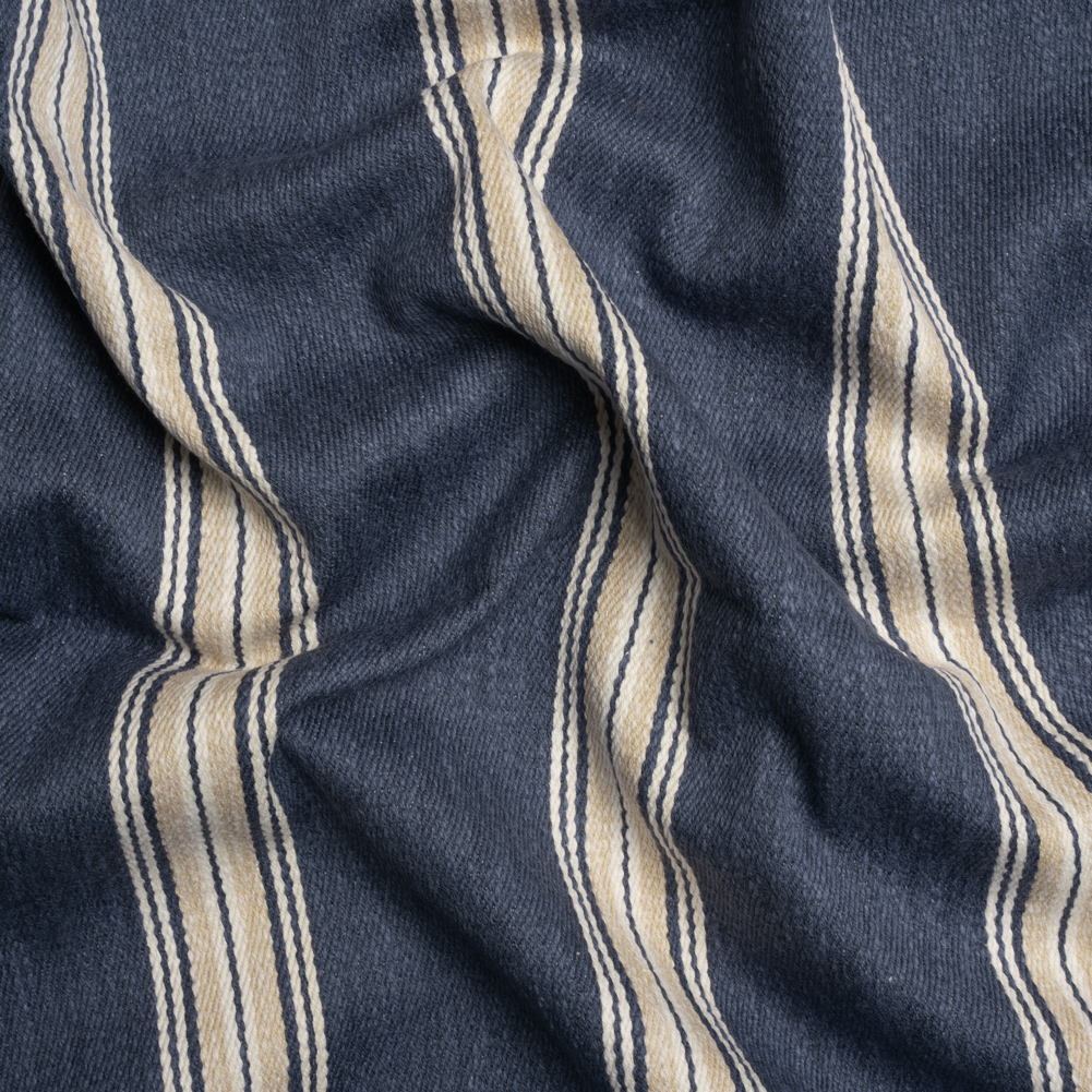 Cotton and Polyester Drapery Twill – Indigo Striped – British Imported Cotton and Polyester Drapery Twill – Indigo Striped – British Imported