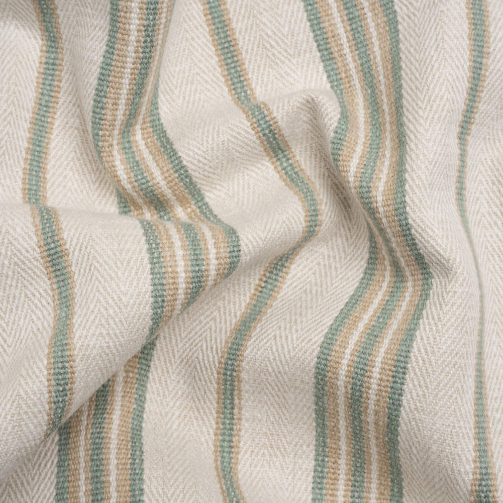 Polyester and Cotton Twill – Seafoam Herringbone Stripes – British Imported Polyester and Cotton Twill – Seafoam Herringbone Stripes – British Imported