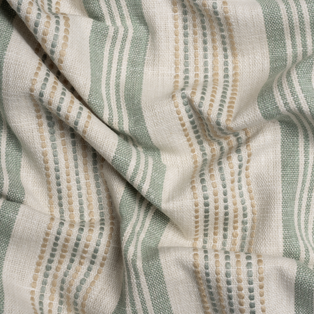 Cotton and Polyester Woven – Seafoam Tactile Stripes – British Imported Cotton and Polyester Woven – Seafoam Tactile Stripes – British Imported