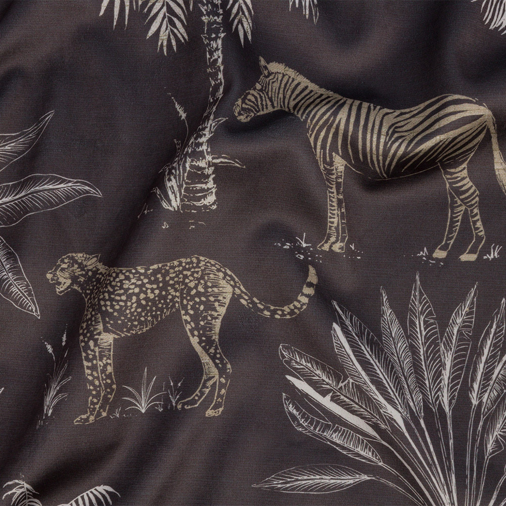 Printed Polyester Velvet – Slate Savannah Scene – British Imported Printed Polyester Velvet – Slate Savannah Scene – British Imported