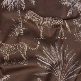 Printed Polyester Velvet – Truffle Savannah Scene – British Imported Printed Polyester Velvet – Truffle Savannah Scene – British Imported