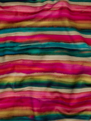Printed Polyester Velvet – Rainbow Painterly Stripes – British Imported Printed Polyester Velvet – Rainbow Painterly Stripes – British Imported