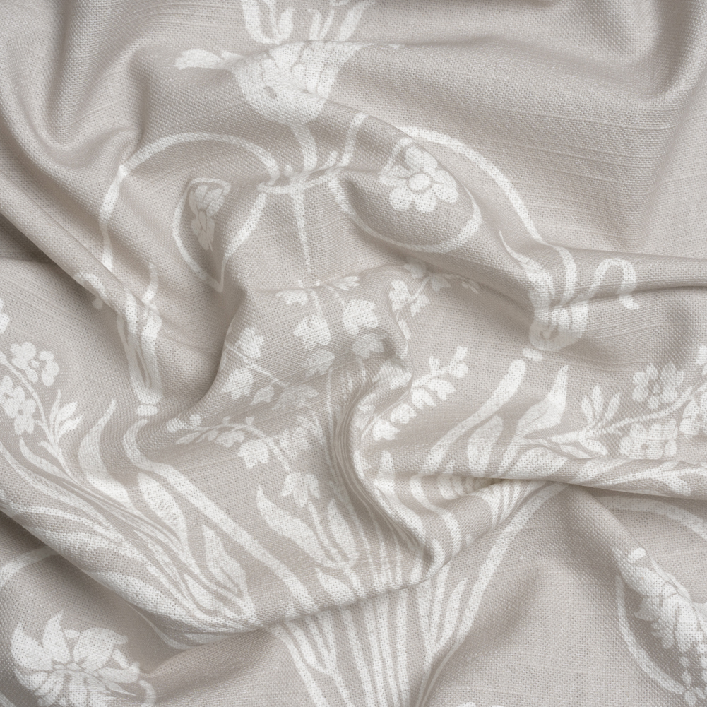 Cotton Canvas Print – Dove Grey Scrolls and Leaves – British Imported Cotton Canvas Print – Dove Grey Scrolls and Leaves – British Imported