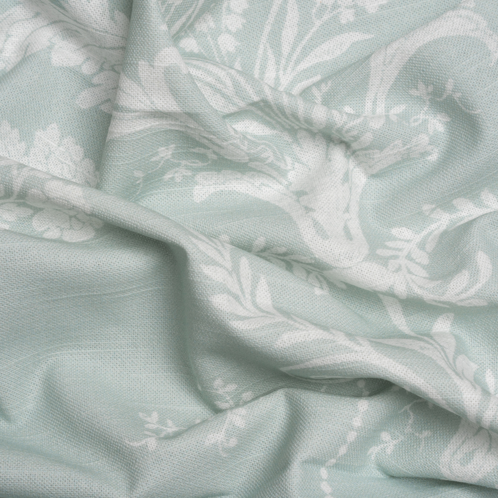 Cotton Canvas Print – Duckegg Scrolls and Leaves – British Imported Cotton Canvas Print – Duckegg Scrolls and Leaves – British Imported