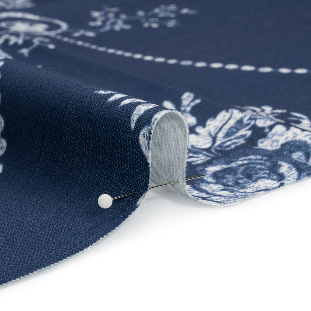 Cotton Canvas Print – Midnight Scrolls and Leaves – British Imported Cotton Canvas Print – Midnight Scrolls and Leaves – British Imported