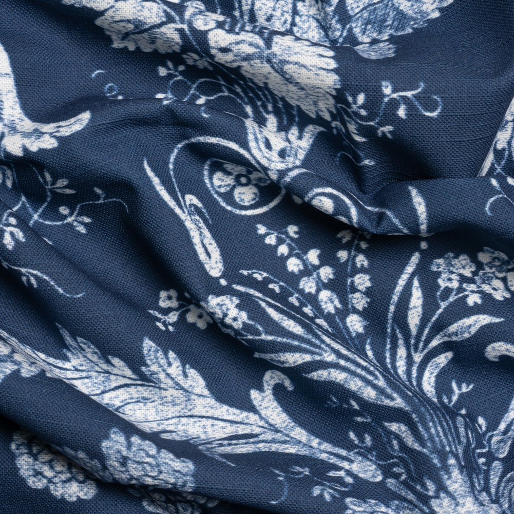 Cotton Canvas Print – Midnight Scrolls and Leaves – British Imported Cotton Canvas Print – Midnight Scrolls and Leaves – British Imported