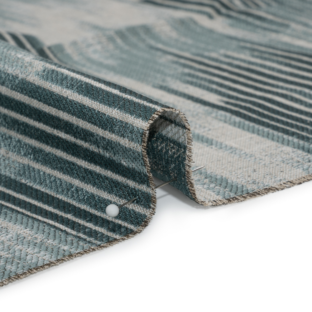 Drapery Jacquard – Peacock Ikat Stripes – British Imported Drapery Jacquard – Peacock Ikat Stripes – British Imported