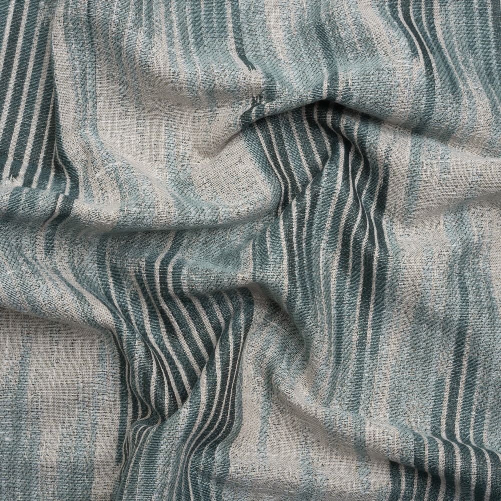 Drapery Jacquard – Peacock Ikat Stripes – British Imported Drapery Jacquard – Peacock Ikat Stripes – British Imported